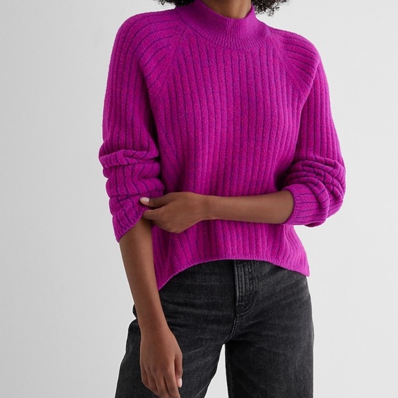 Express Sweaters - Express Ribbed Mock Neck Sweater Pink